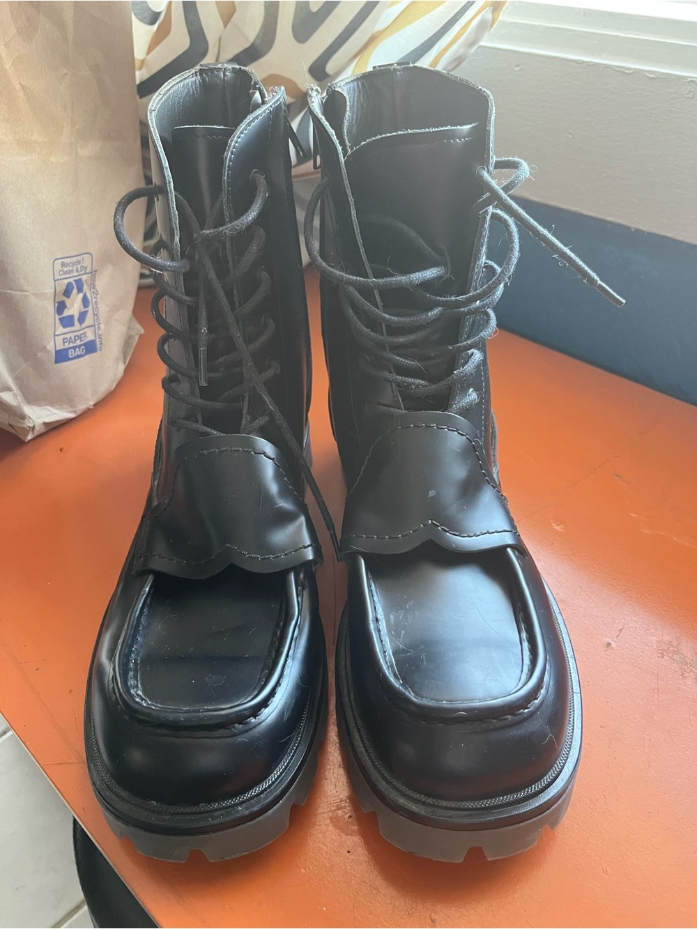 Zara Black Lace-Up Chunky Platform Boots
